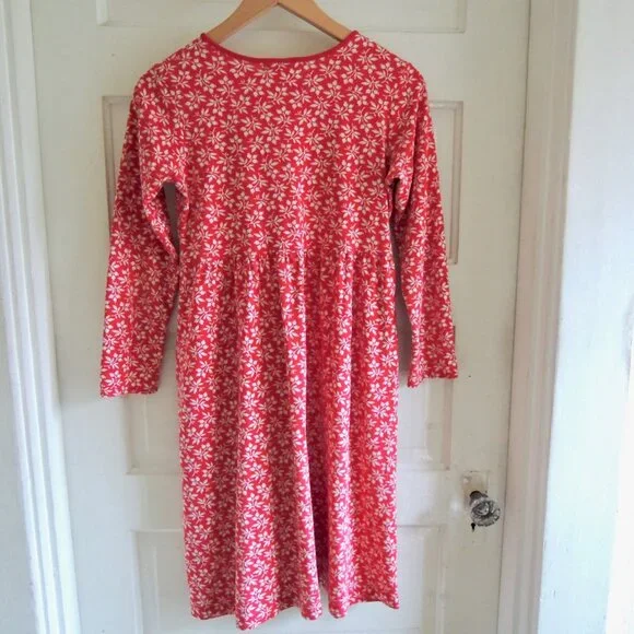 Lands' End Girls Red & White Floral Cotton Knit Dress 12 - Picture 5 of 7